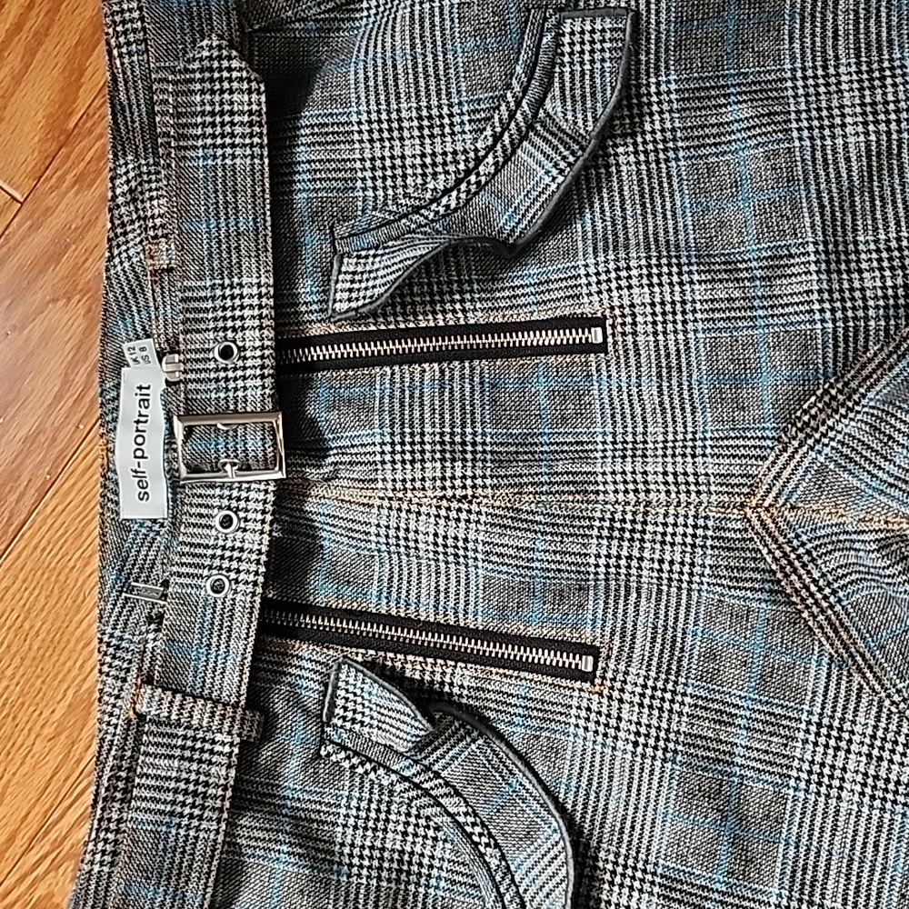 self-portrait belt checked tweed straight leg pant, size US 8
